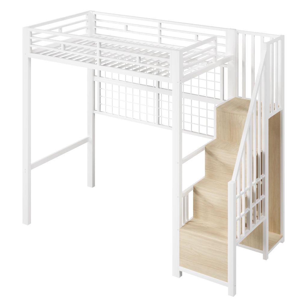 Letto a Soppalco con LED e Armadio ¨C MINIMAL ¨C Bianco 90x200