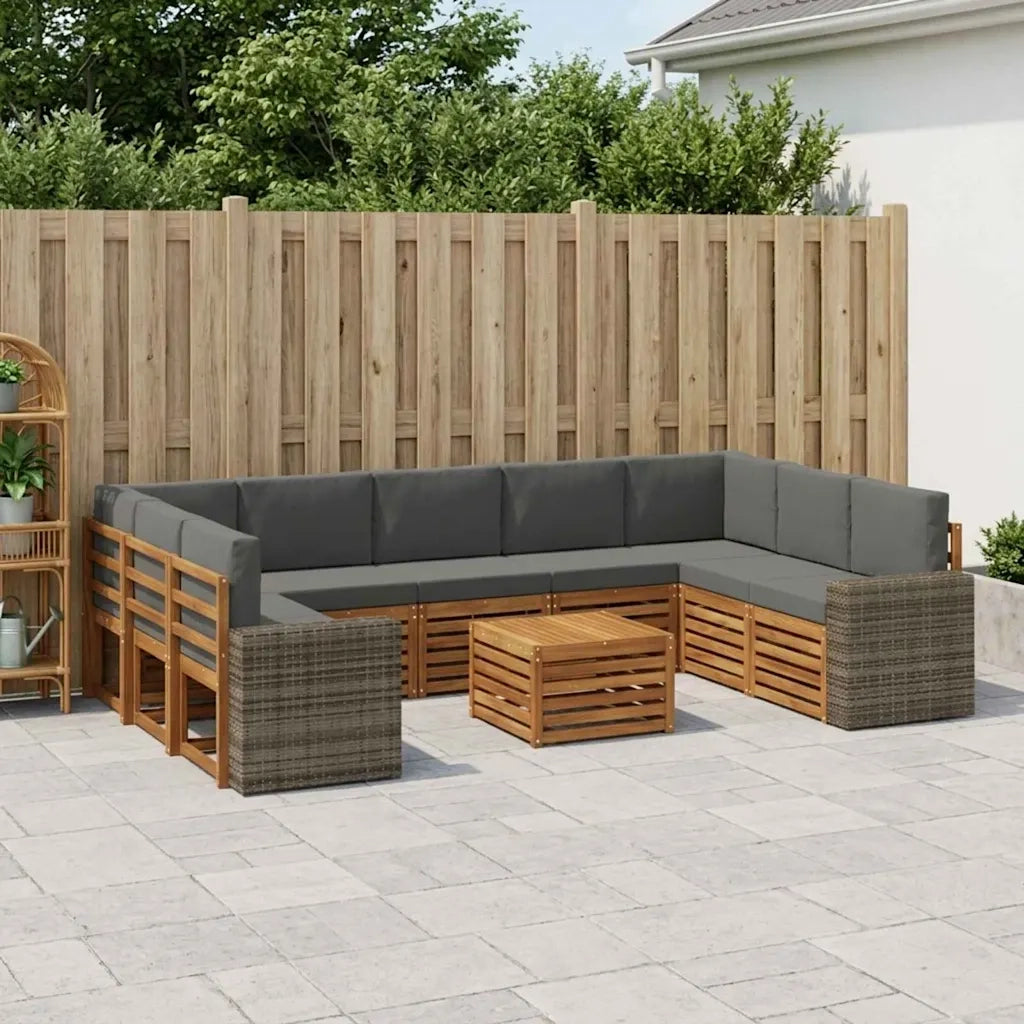 Set divani 10 pcs Naturale e Antracite Legno di Acacia Massello