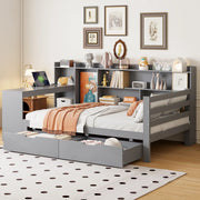 Sofa letto multifunzionale 90x200 cm in legno grigio con scrivania; prese USB e vani contenitore