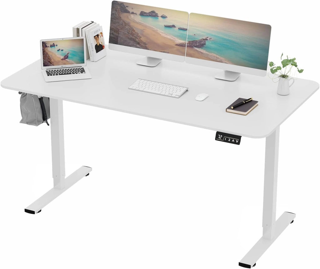 160x60 cm Scrivania Regolabile in Altezza, Elettrica per Lavoro in Piedi, Ufficio e Casa, Standing Desk Scrivania Studio in Casa con Piano Assemblato, Beige