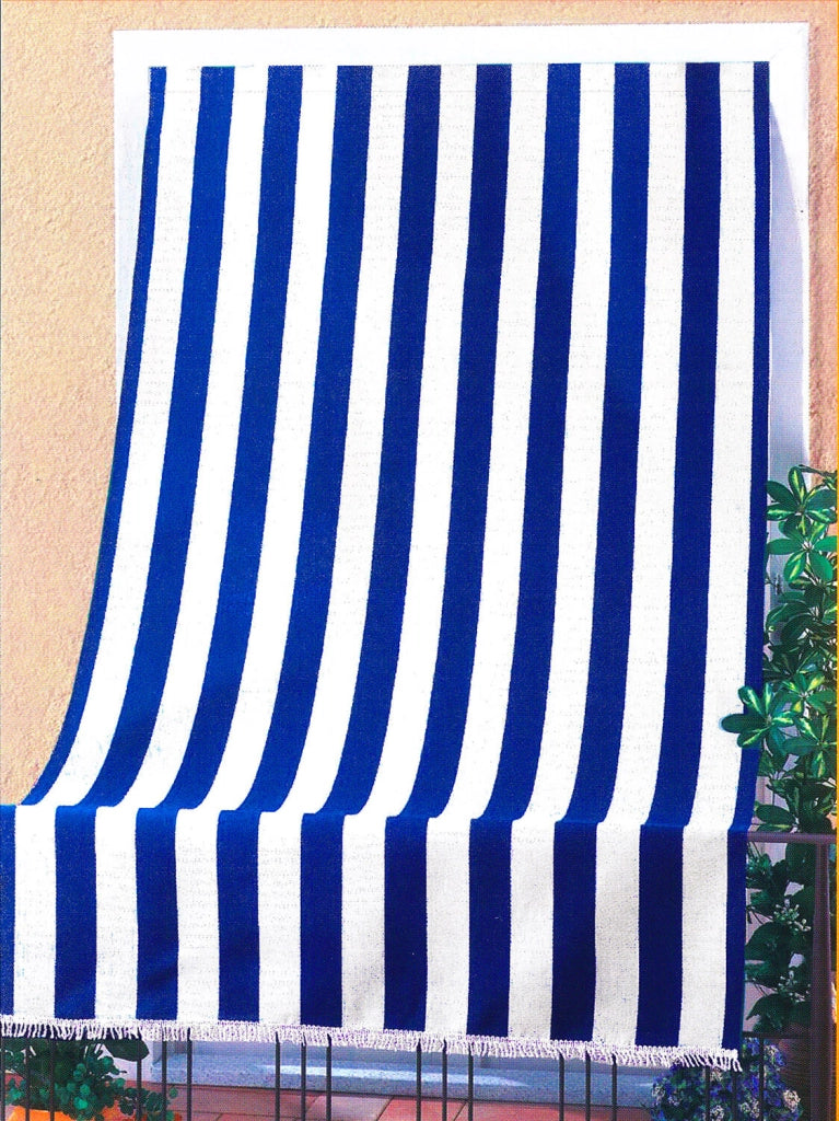Tenda da Sole per Sormonto 140x300 cm in Poliestere con Anelli Ranieri a Strisce Blu