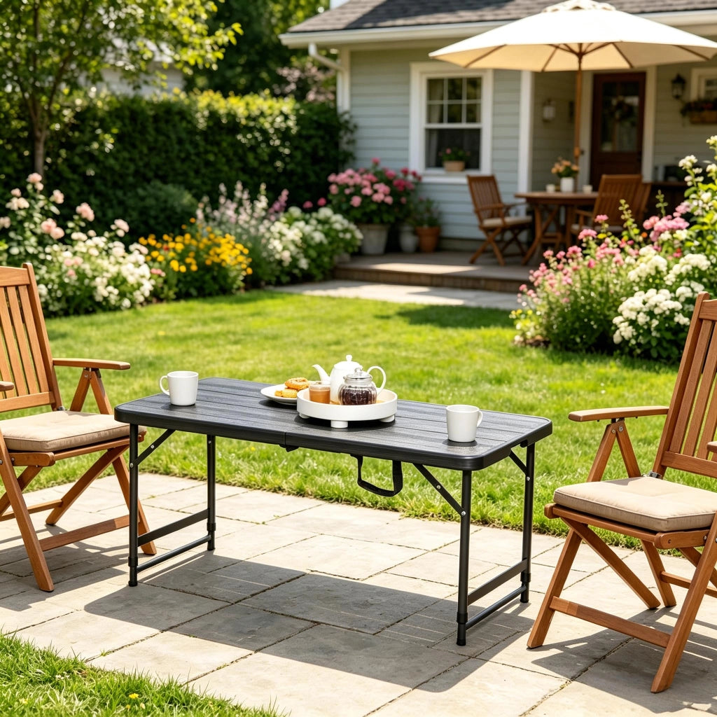 TAVOLO da giardino pieghevole regolabile 118x60x74 cm HDPE nero/grigio scuro