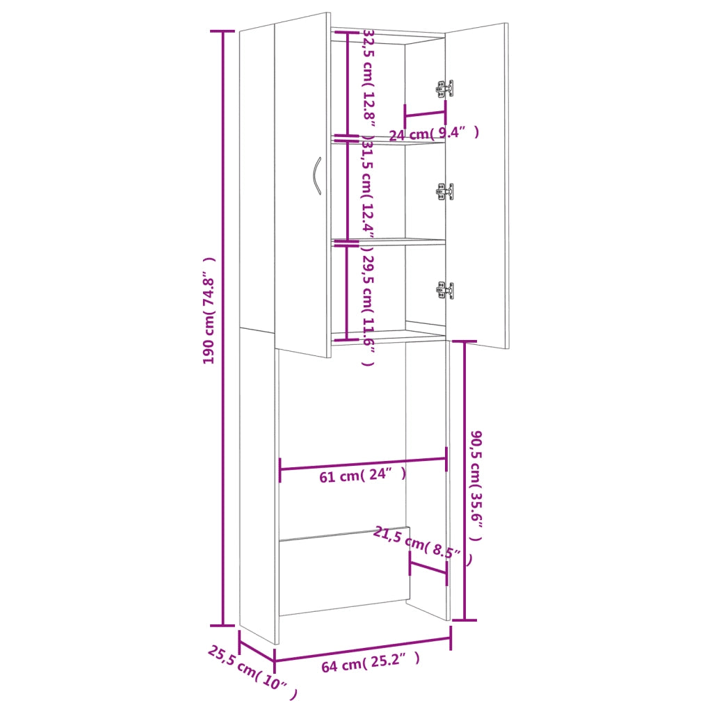 Mobile per Lavatrice Rovere Fumo 64x25,5x190 cm CFW3967670