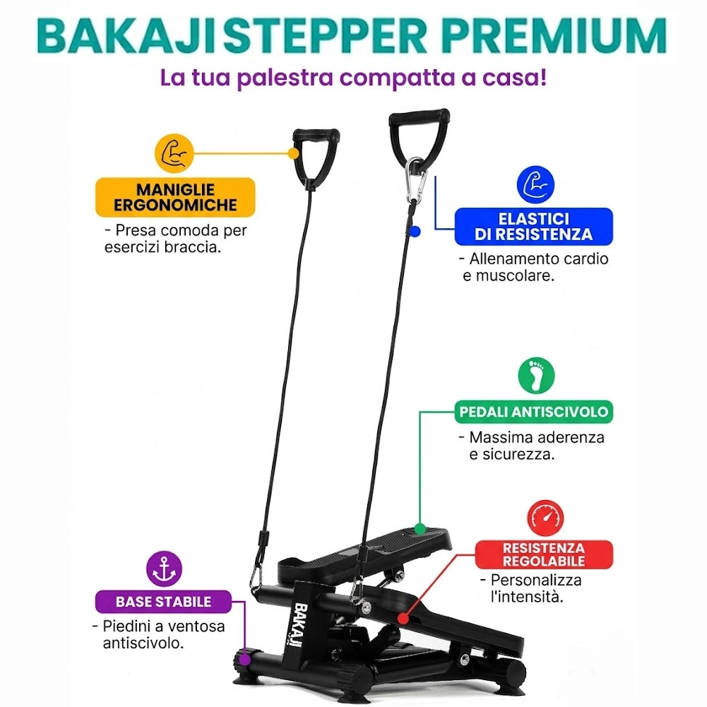 Stepper Multifunzione 3in1 con Pedali Antiscivolo e Bande di Resistenza Fitness