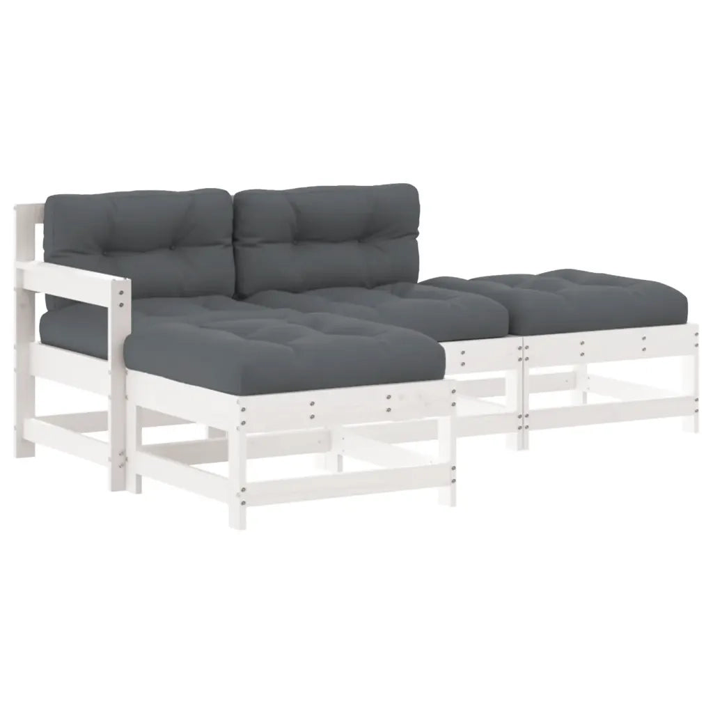 Set Divani da Giardino 4pz | Set Salotto da Giardino con Cuscini in Legno Massello Bianco