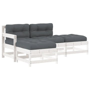 Set Divani da Giardino 4pz | Set Salotto da Giardino con Cuscini in Legno Massello Bianco