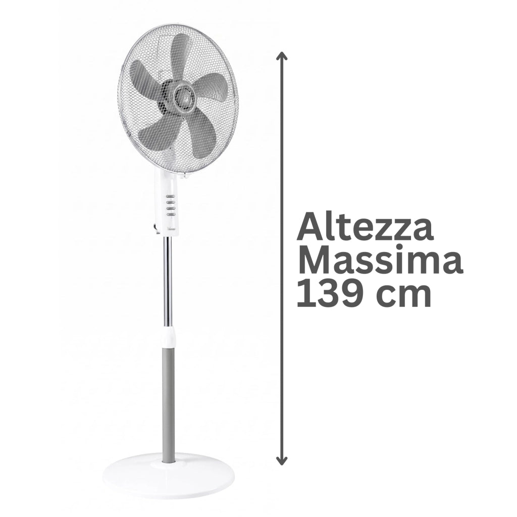 Bimar INB-VP433R Ventilatore a Piantana 40 cm con Base Tonda e 55W, 5 Pale ad Alta Efficienza, 3 Velocità, Oscillazione 90°, Altezza Regolabile 139cm