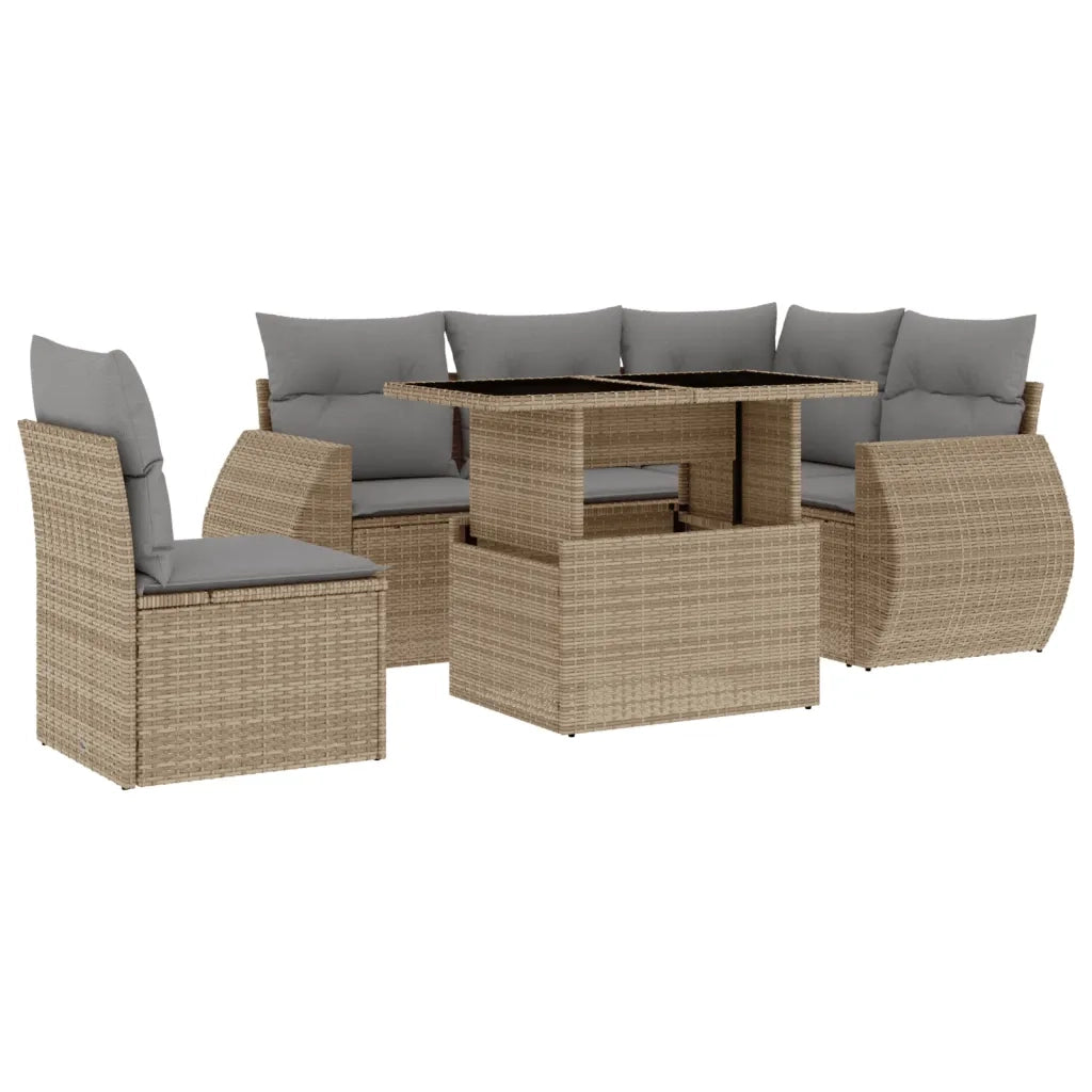 Set Divano da Giardino 6 pz con Cuscini Beige in Polyrattan