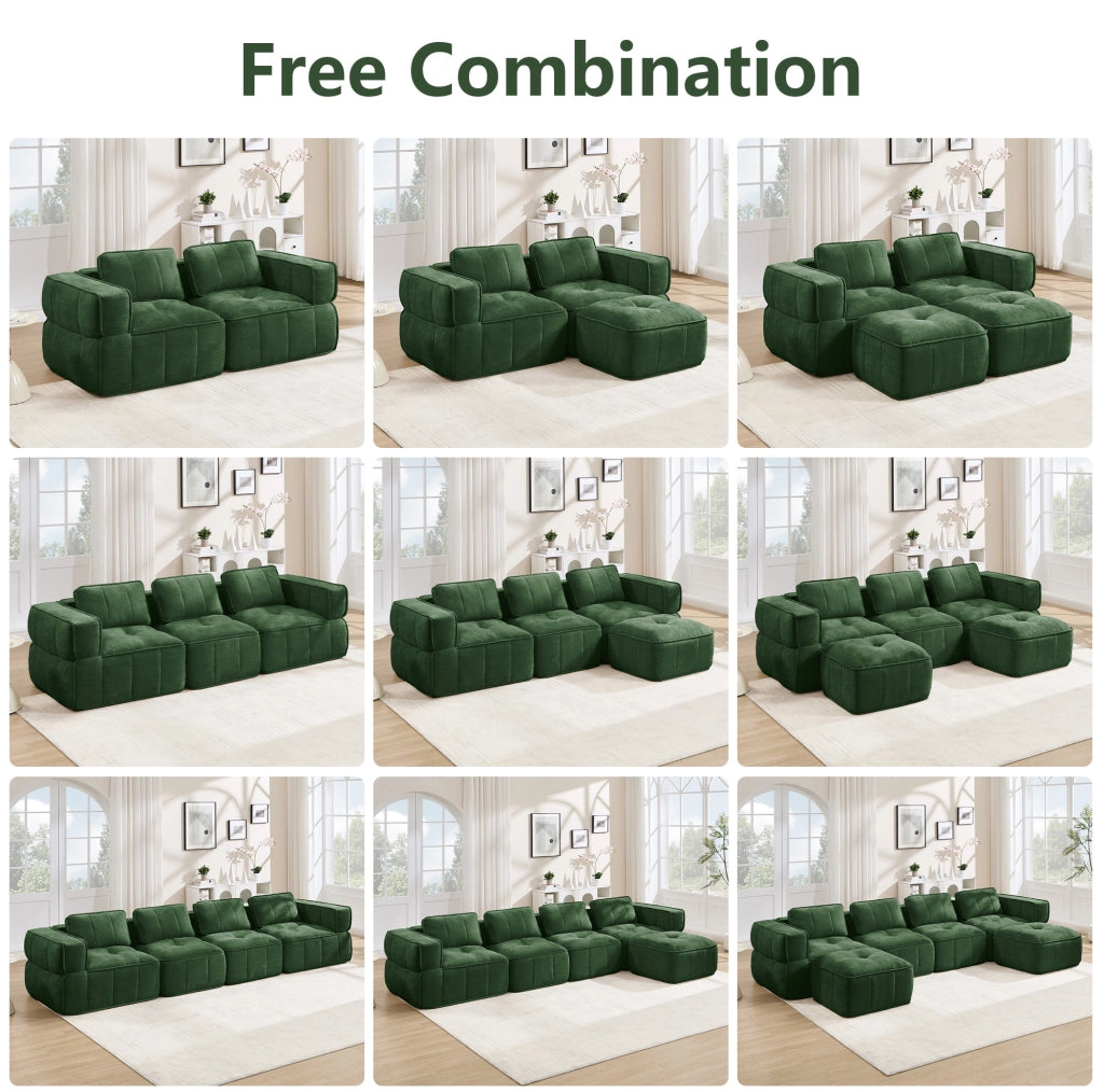 Divano modulare senza struttura 344x162x67 cm in poliestere verde; senza montaggio