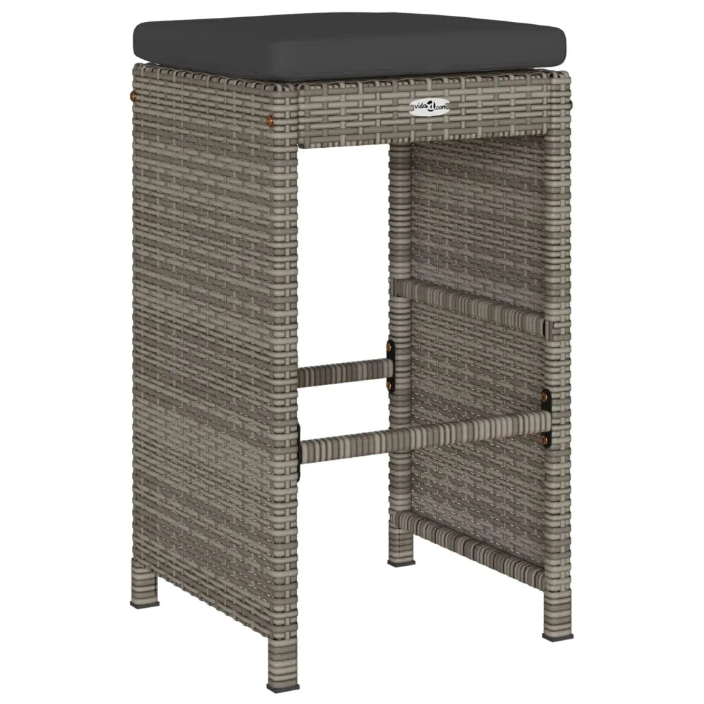 Sgabelli da Bar con Cuscini 2 pz Grigi in Polyrattan
