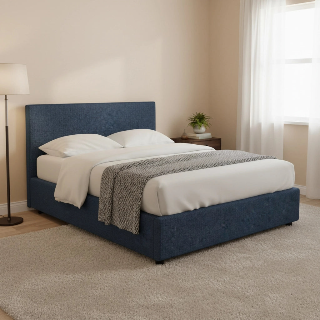 Basildon, Letto Matrimoniale Sfoderabile Made in Italy, blu