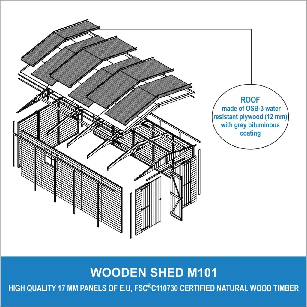 Garage in legno naturale A222x516x324 cm/15 m² - TIMBELA M101