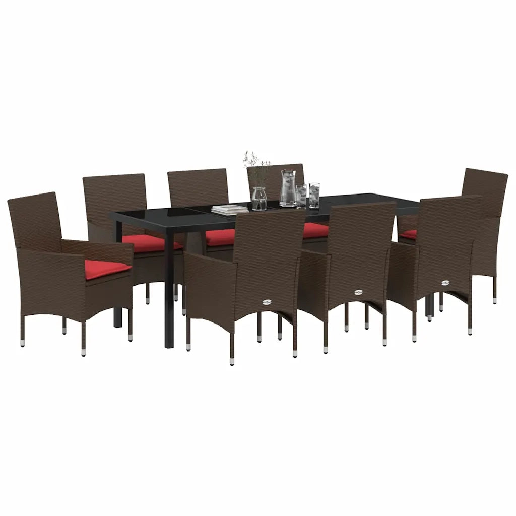 Set di tavolo e sedie con cuscino 9 pcs Marrone Rattan in PE