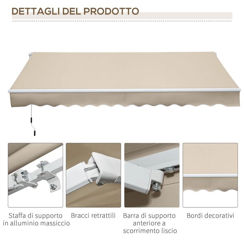 TENDA DA SOLE PER ESTERNO AVVOLGIBILE A BRACCI CON APERTURA A MANOVELLA, 350X250 CM, CREMA