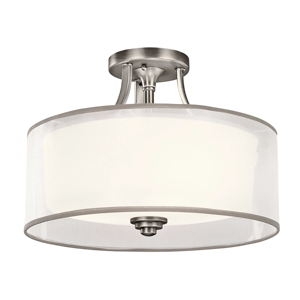 Lampada A Soffitto Contemporanea Lacey Acciaio Peltro Antico Tessuto 3 Luci E27