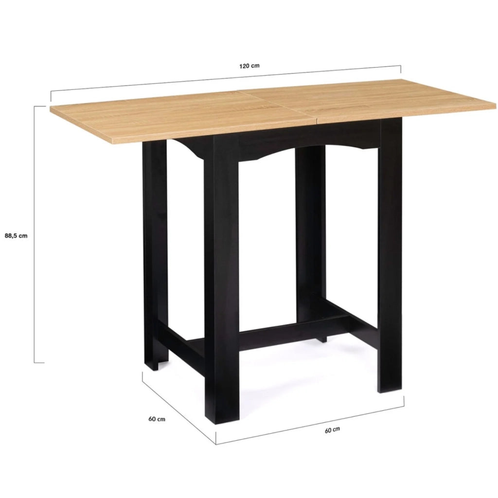 IDMarket - Tavolo da bar allungabile DONA per 2 o 4 persone, nero, piano in faggio, 60-120 cm