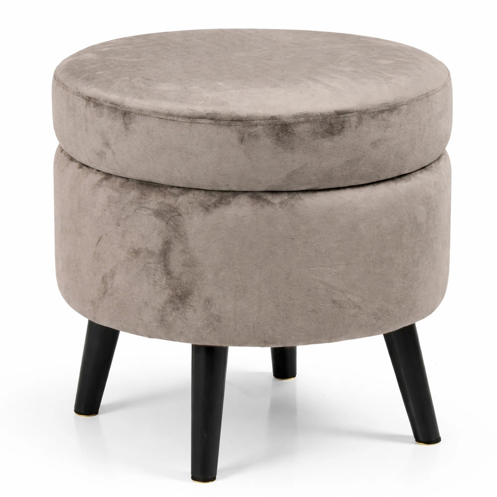 Pouf Contenitore Sgabello Cassapanca Poggiapiedi Tessuto Velluto Tortora 37x40cm