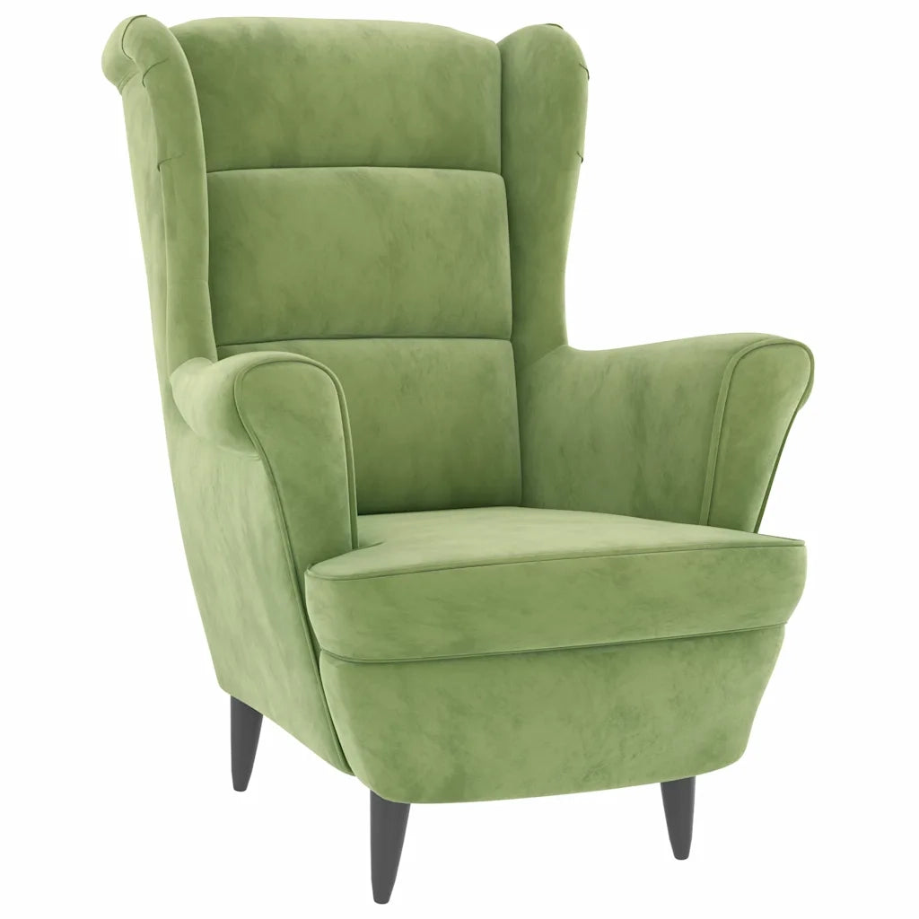Divano Sedia-Poltrona Schienale ad Ala con Poggiapiedi Verde Chiaro Velluto