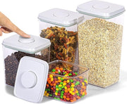 Contenitori di conservazione con coperchio ermetico, set di contenitori di conservazione a mano, contenitori BPA liberi, ermetici, stivabili per cereali secchi, armadietto di magazzino, granola per colazione, snack, zucchero, caffè (4 SET)