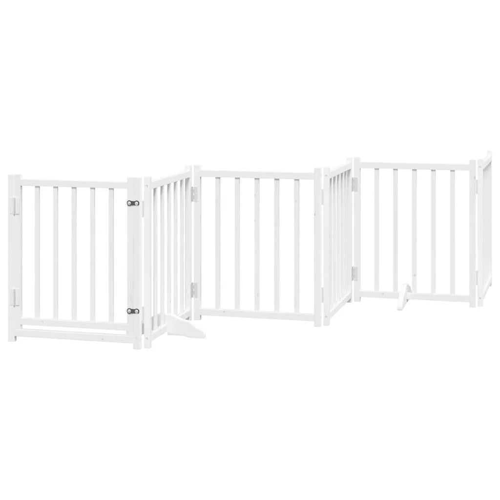Cancelletto di sicurezza per cani con porta 6 pannelli legno massello di abete bianco 02_0023326