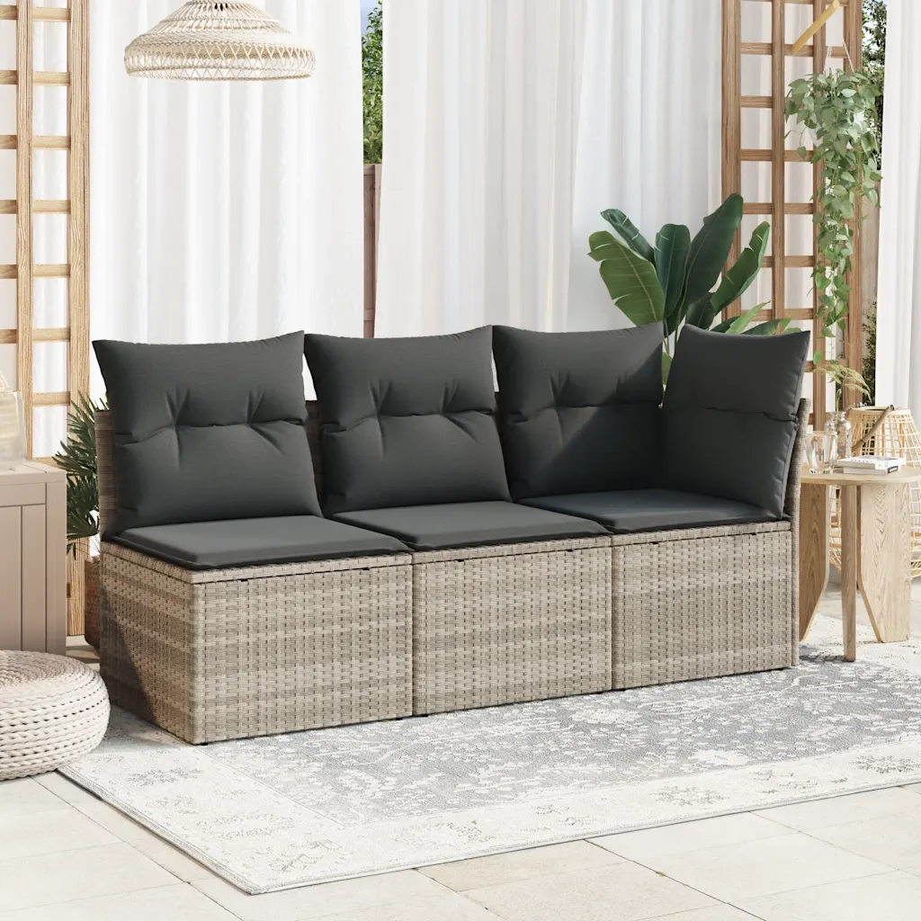 Divano Angolare Giardino con Cuscini Grigio Chiaro Polyrattan 366175