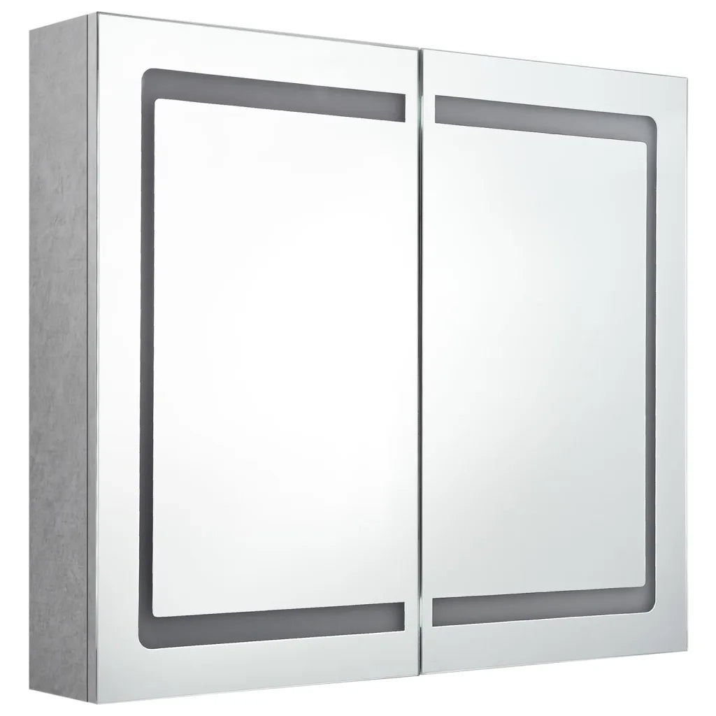 Armadietto Bagno con Specchio e LED-Mobile bagno con specchio Grigio Cemento 80x12x68 cm