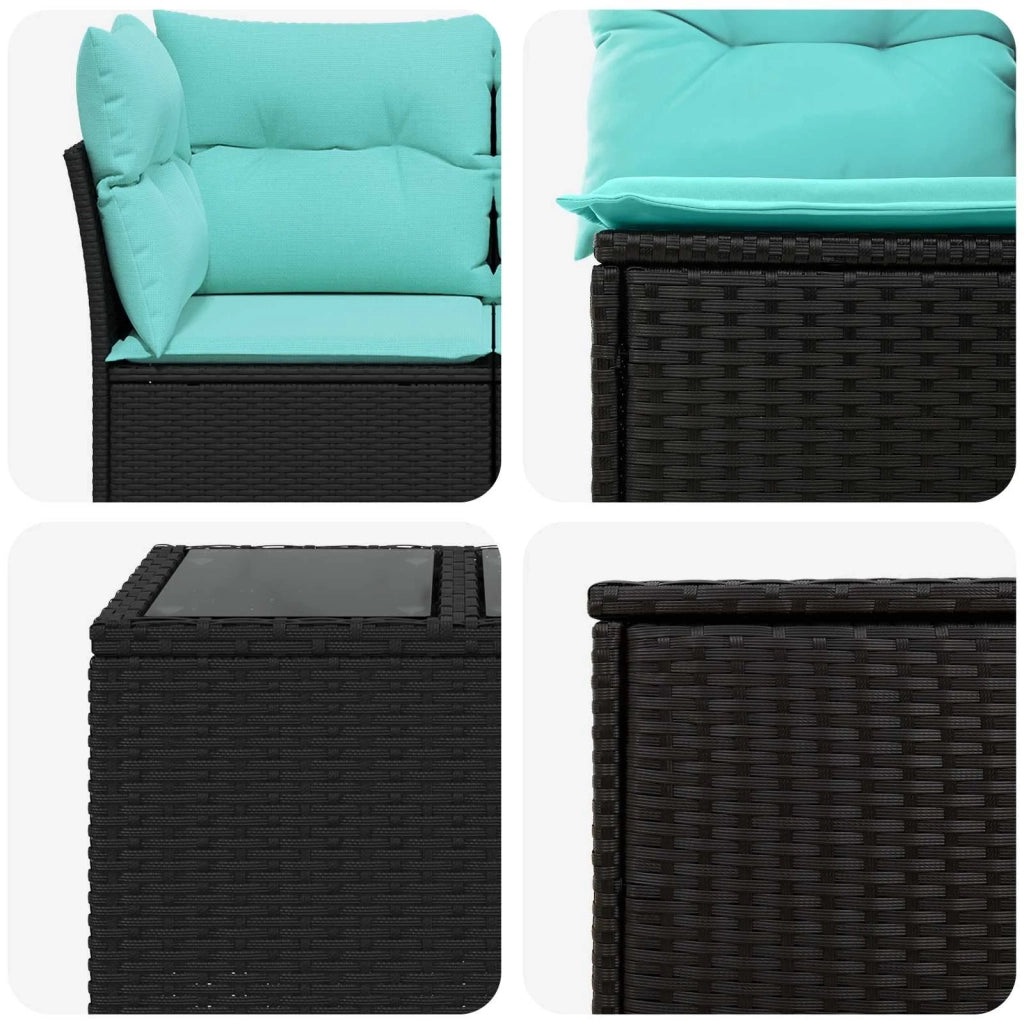 Set di divani 8 pz Nero e Blu Rattan sintetico e Acciaio 3448262