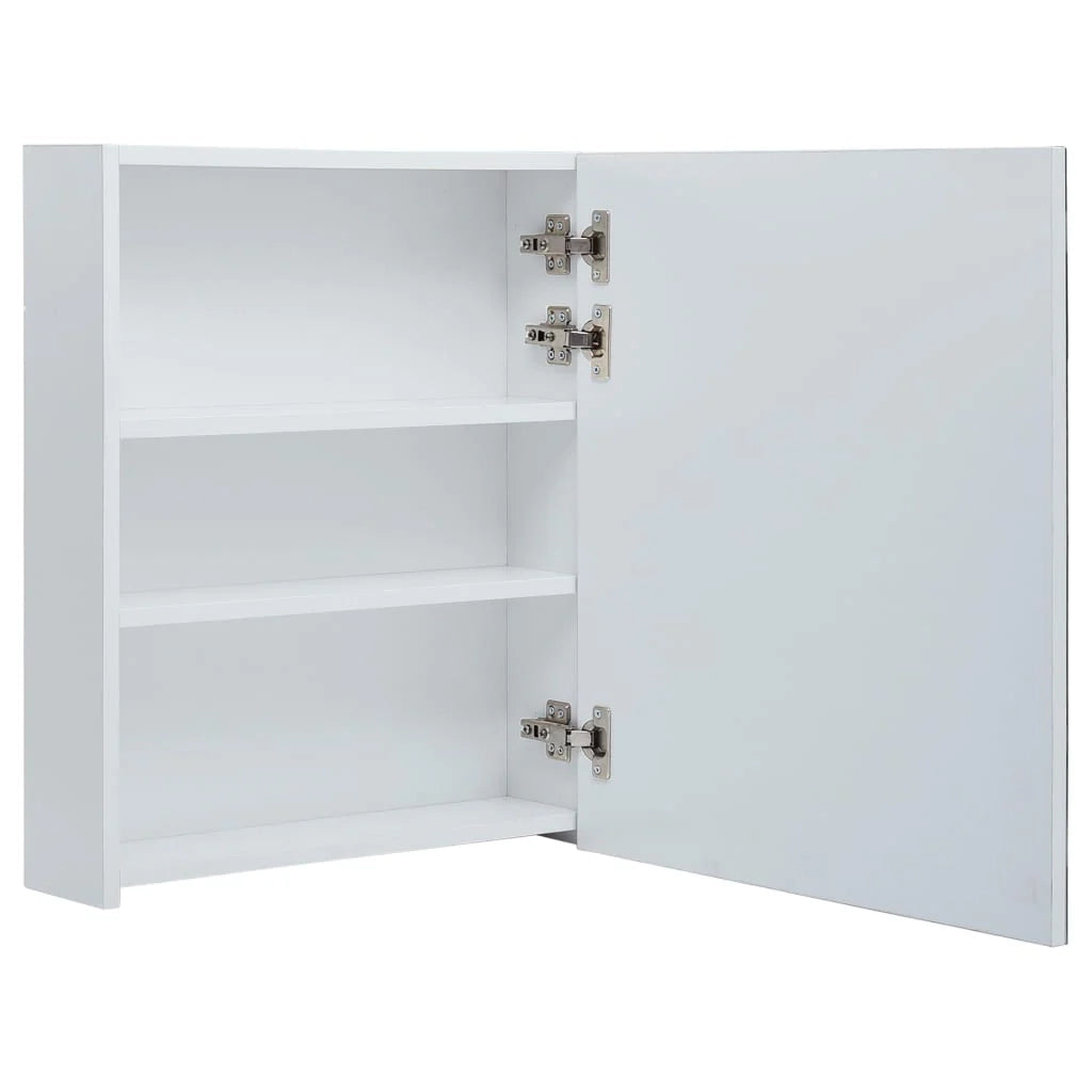 Mobiletto da bagno con specchio LED 50 x 13,5 x 60 cm bianco e argento 02_0006561