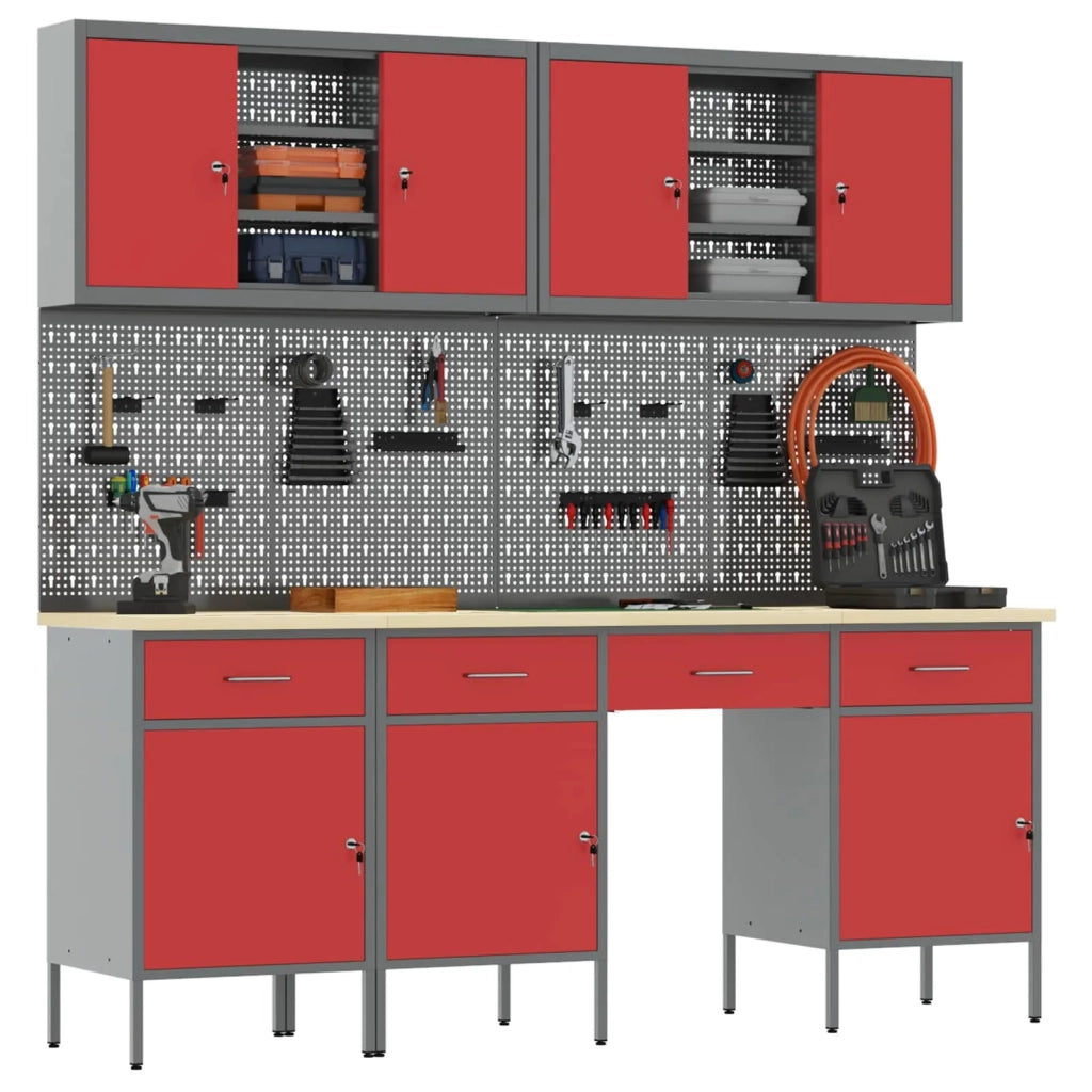 Mobile da lavoro 10 pcs Rosso Legno ingegnerizzato e acciaio 3321473