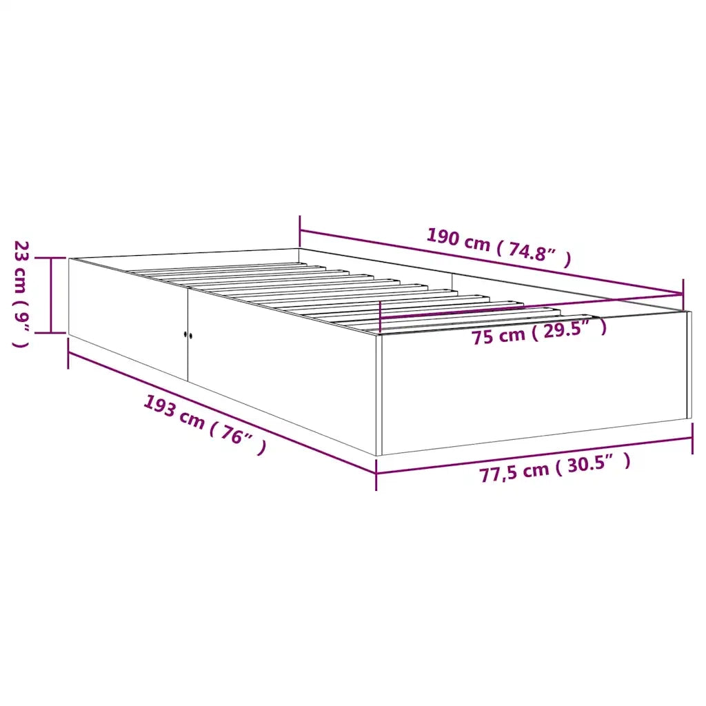 Giroletto-Struttura Letto Bianco in Legno Massello 75x190 cm Small Single 609932