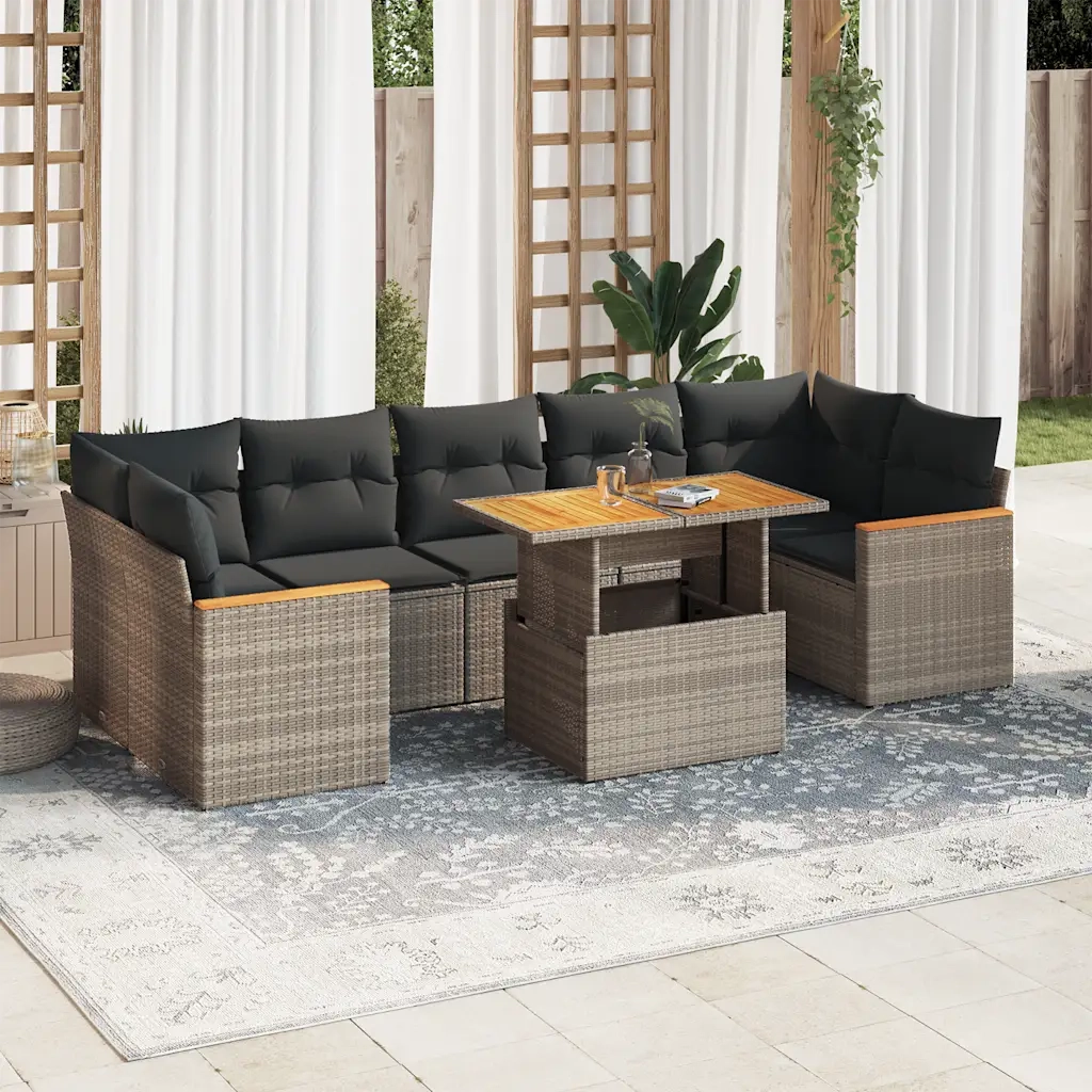 Set Divano da Giardino 8pz con Cuscini Grigio Polyrattan Acacia 3327462