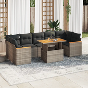 Set Divano da Giardino 8pz con Cuscini Grigio Polyrattan Acacia 3327462