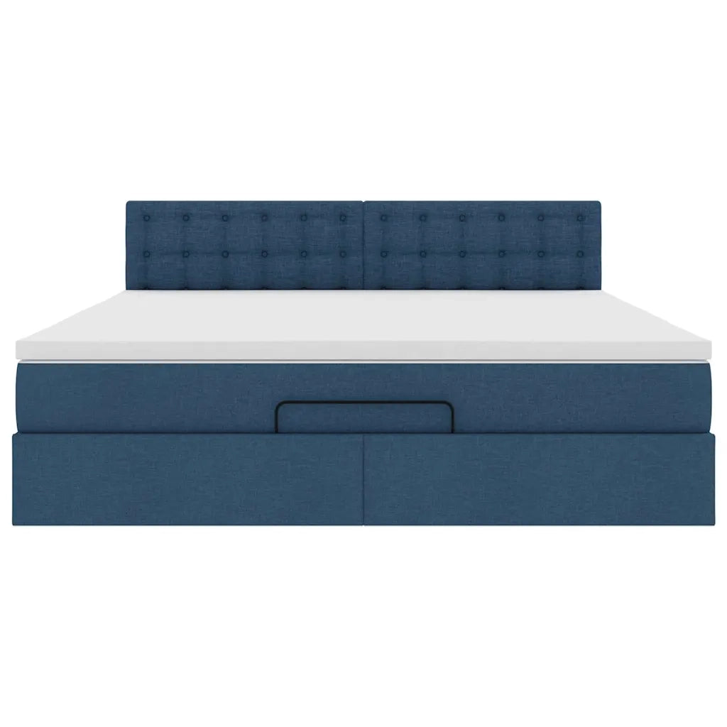 Struttura Letto Pouf con Materasso Blu 160x200 cm in Tessuto 3311642