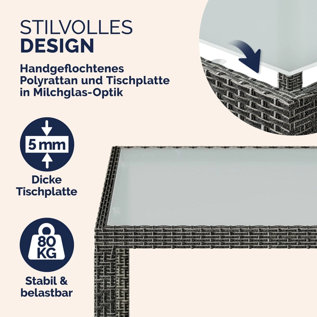 ® Set di Mobili da Giardino 4 Sedie Impilabili con Cuscini e Tavolo 90x90cm Polyrattan Balcone Terrazza
