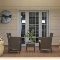 Set da Giardino 4 Pezzi con Divano 2 Posti, 2 Sedie e Tavolino Basso, in Rattan e Acciaio, Beige e Marrone