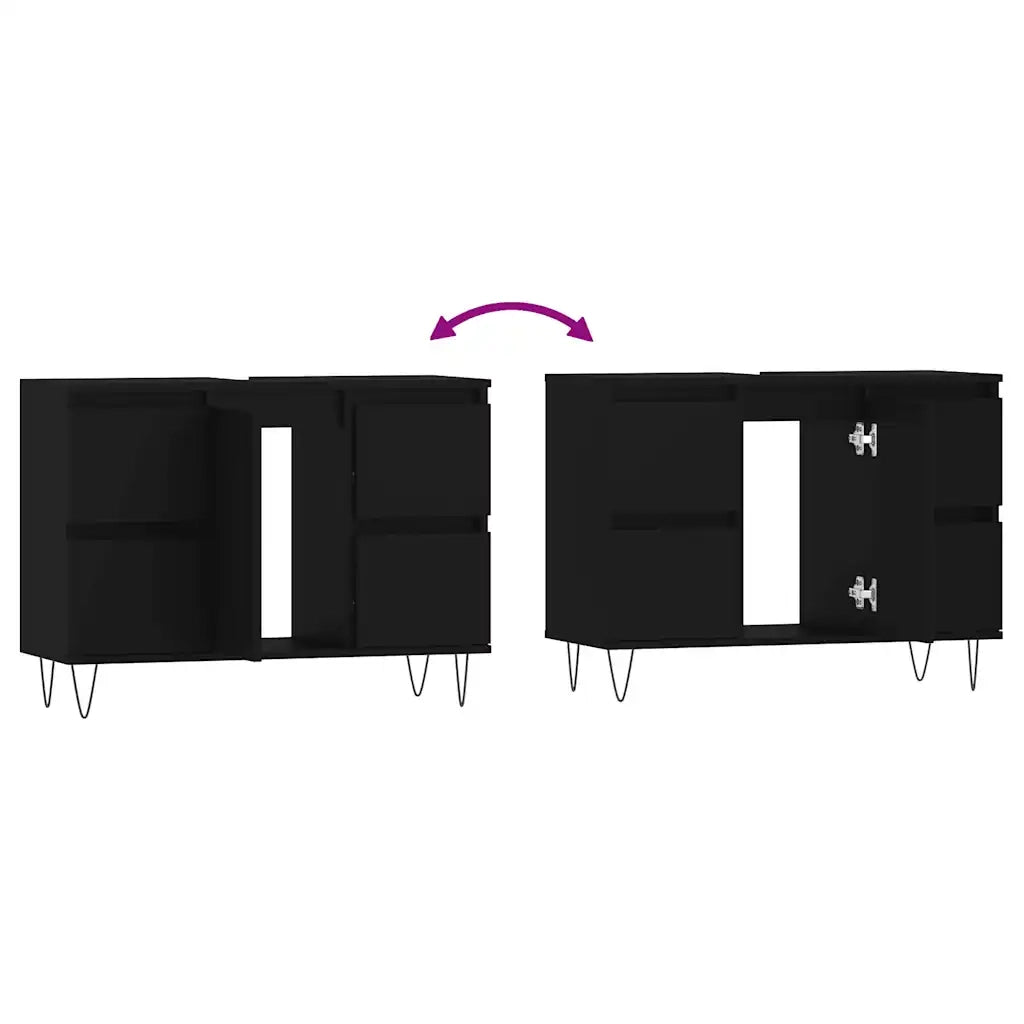 Mobile da Bagno Nero 80x33x60 cm in Legno Multistrato 831653