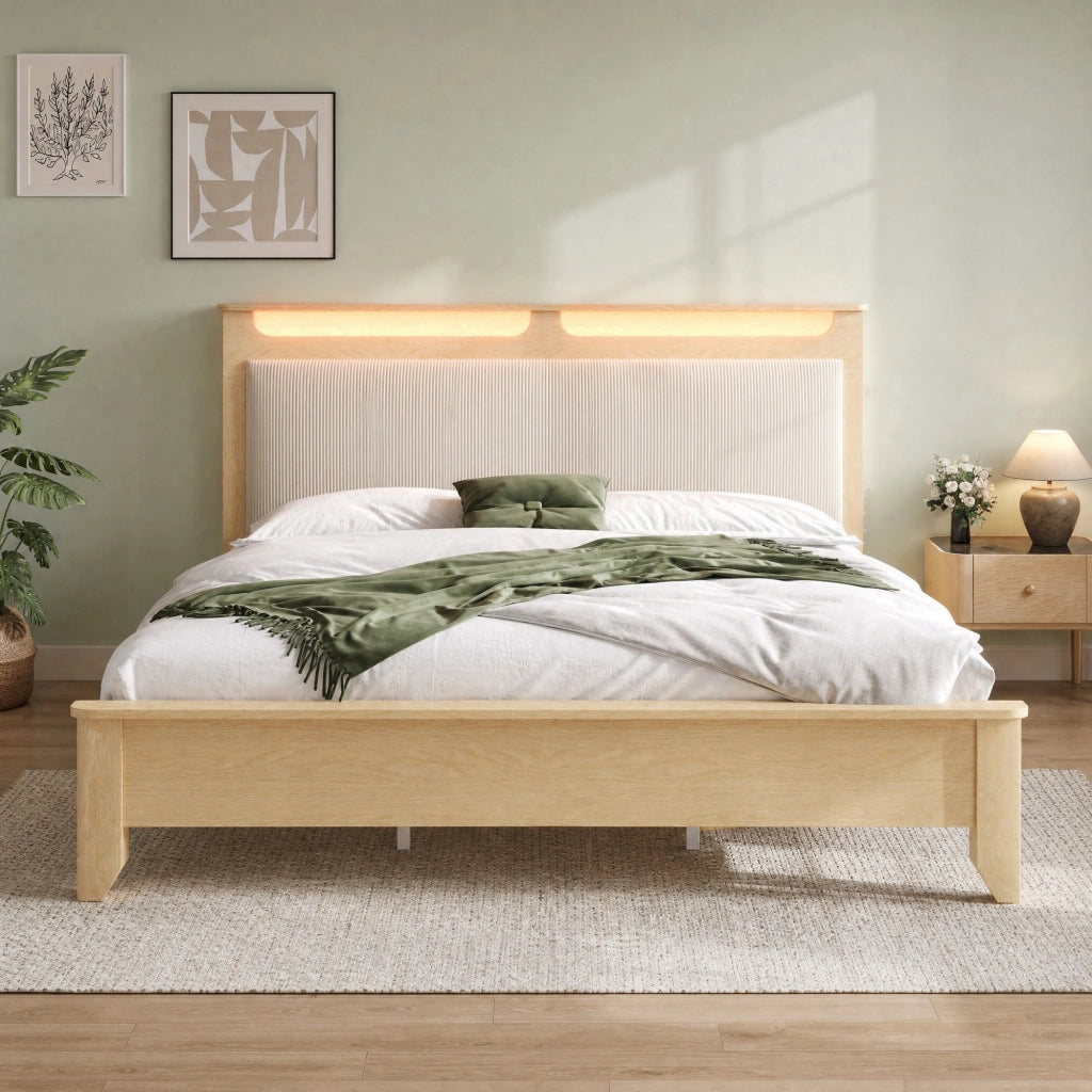 Letto matrimoniale 160x200 cm con LED e testiera contenitore