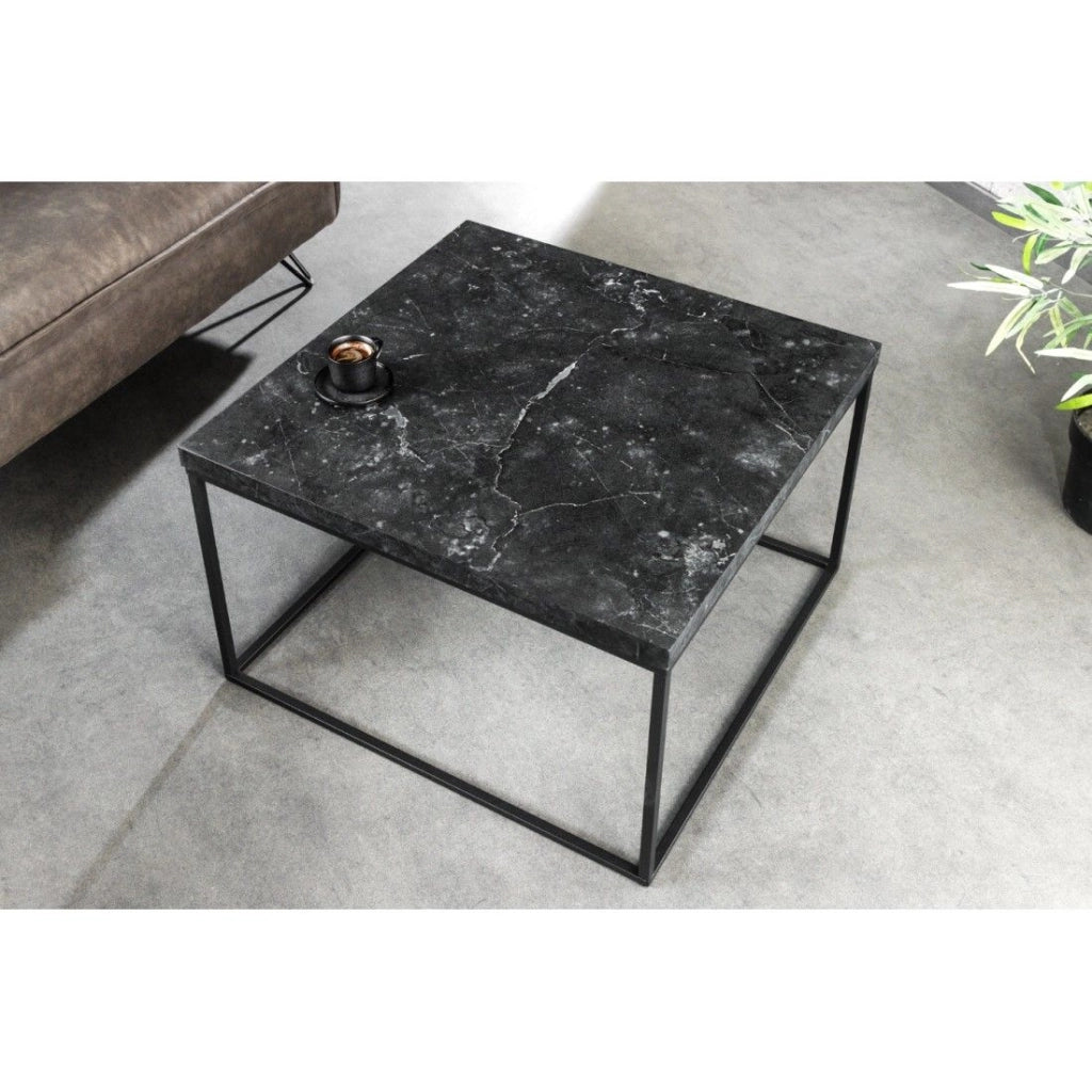 Tavolino basso ABITTA quadrato 60 cm effetto marmo antracite – Moderno in MDF con gambe in metallo