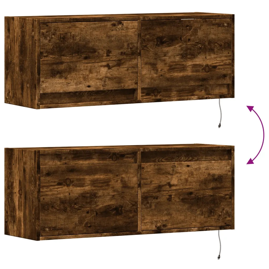 Mobile TV a Parete con Luci LED Rovere Fumo 100x31x35 cm