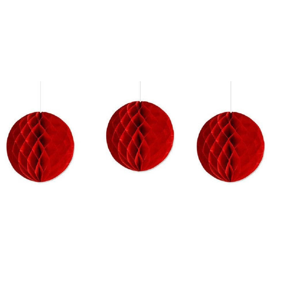 Trade Shop - Set 3 Festoni Sfera Decorativi Rossi Carta Velina Decorazioni Addobbi Feste -