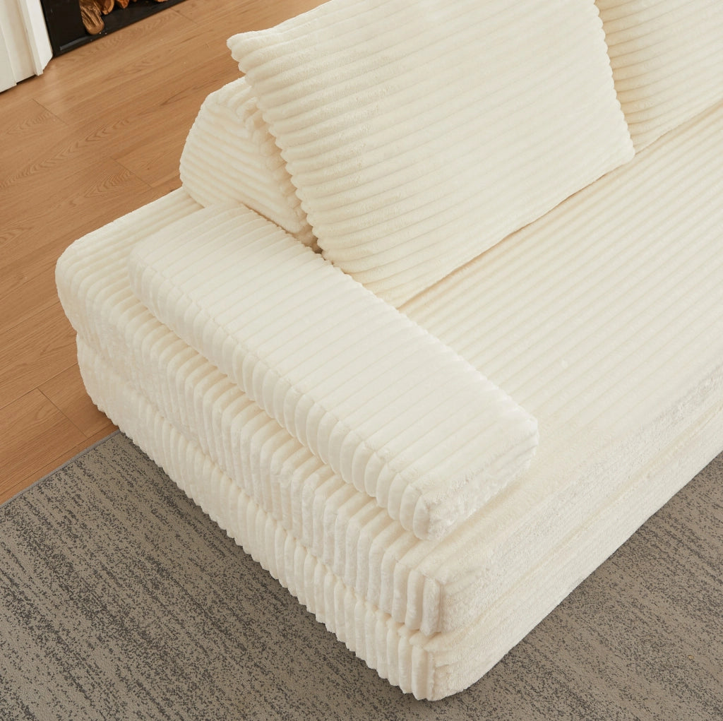 Divano modulare in velluto a coste beige 211,5 cm