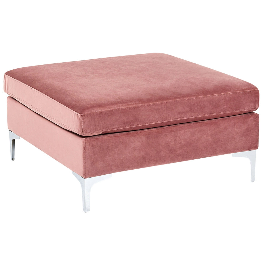 Ottomana con cuscino superiore in velluto rosa ottomana Gambe in metallo argentato Stile glamour