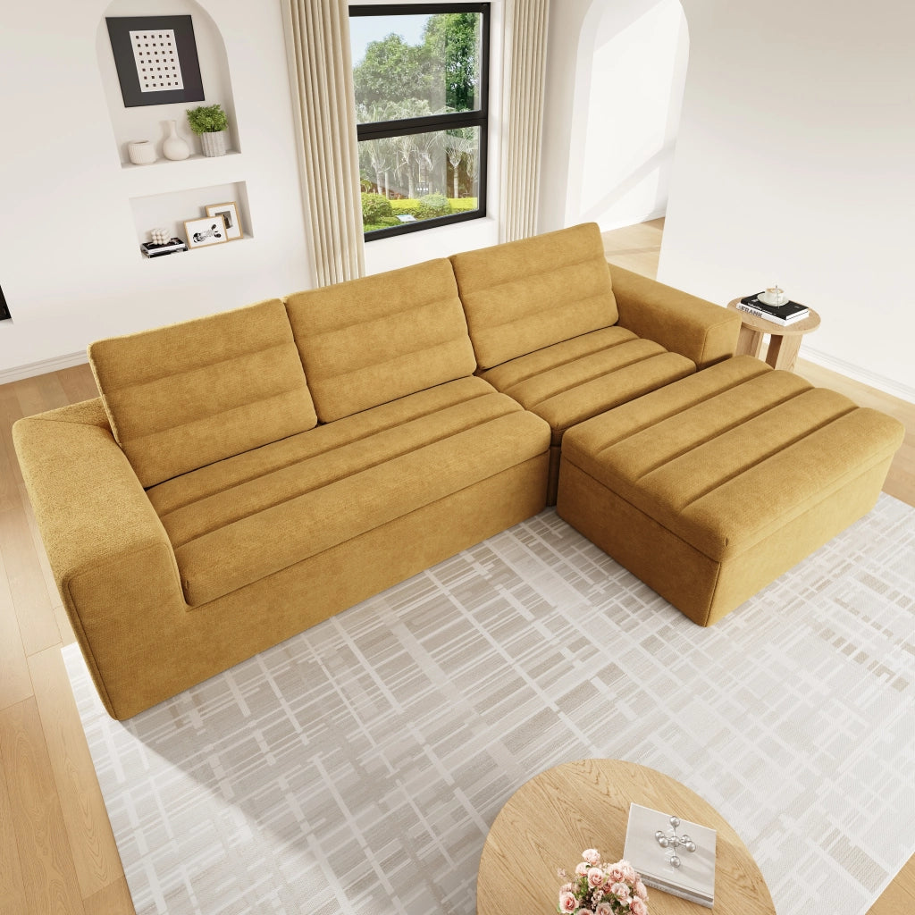 DIVANO Modulare Angolare L 253x161x89 cm Chenille Arancione con Pouf