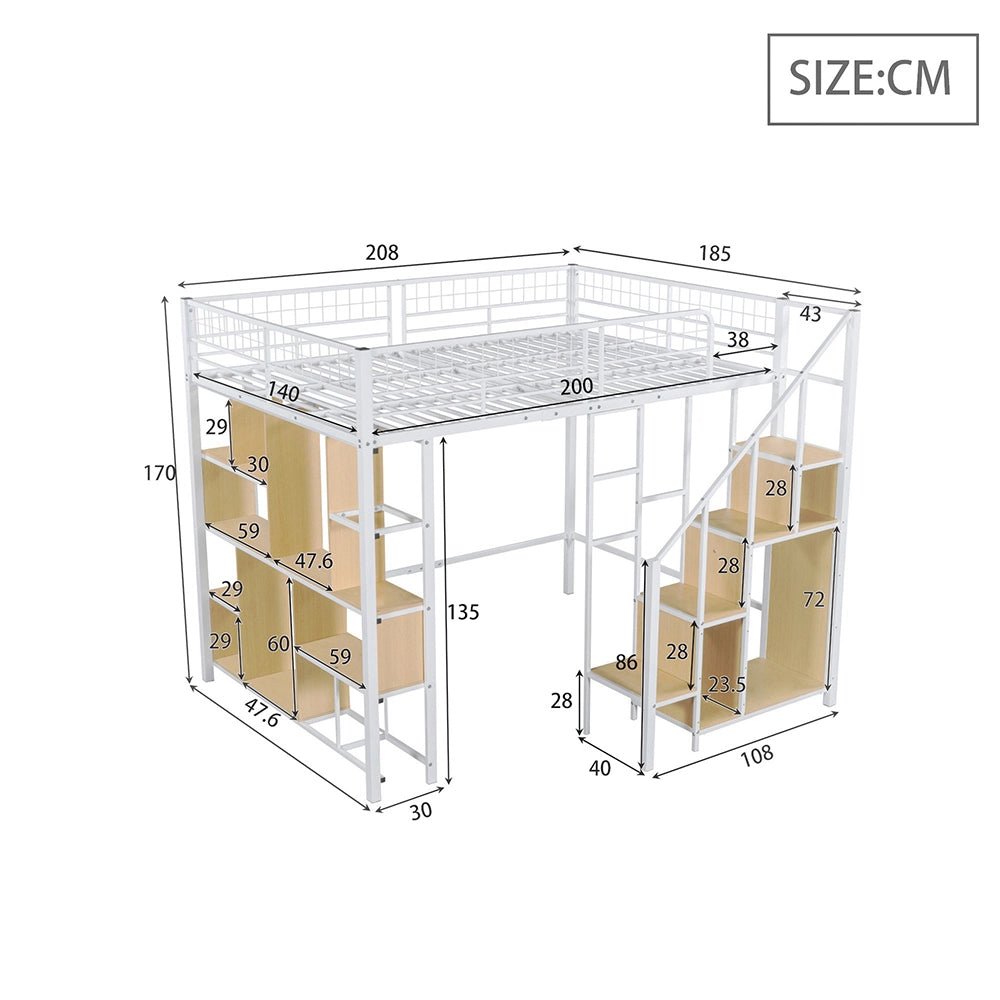 Letto a soppalco multifunzionale - Xylo - 140x200 cm - Bianco - Spazio di archiviazione