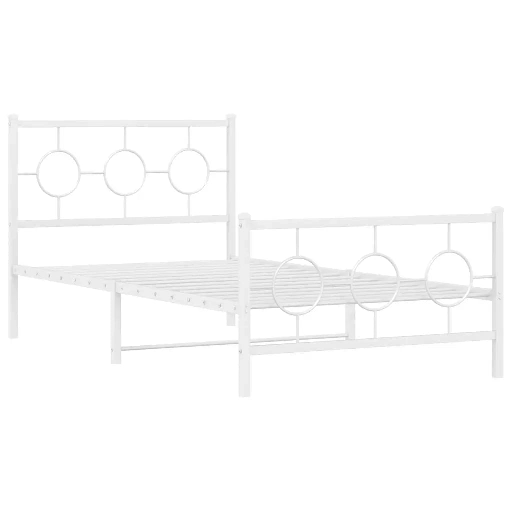 Giroletto con Testiera e Pediera Metallo Bianco 100x200 cm 376288