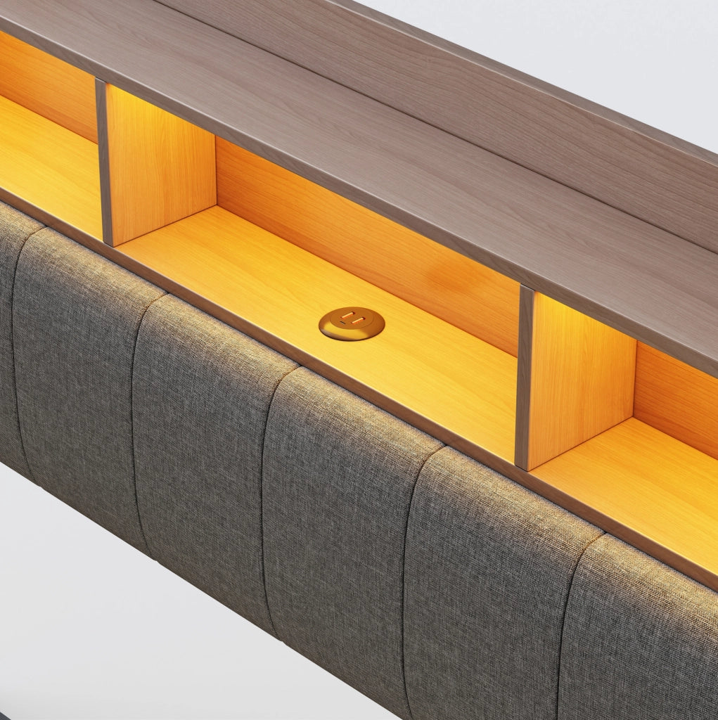 Letto imbottito sospeso 140x200 con LED, USB, Type-C e vano testiera