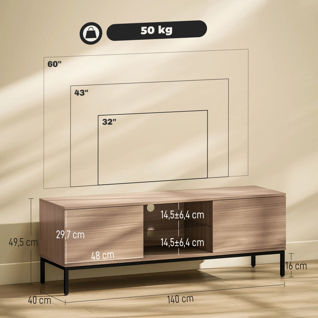 Mobile TV per televisori fino a 60 pollici con 2 ante e ripiano in vetro regolabile ¨C zephmum ¨C grigio 140x40x49.5cm