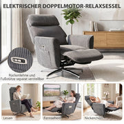 Poltrona relax elettrica girevole con doppio motore, poggiatesta regolabile e USB in poliestere grigio scuro