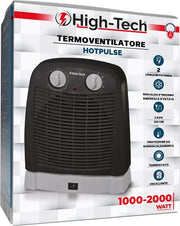 HIGHTECH TERMOVENTILATORE OSCILLANTE, TERMOSTATO AMBIENTE REGOLABILE, PROTEZIONE DA SURRISCALDAMENTO NERO 1000-2000W