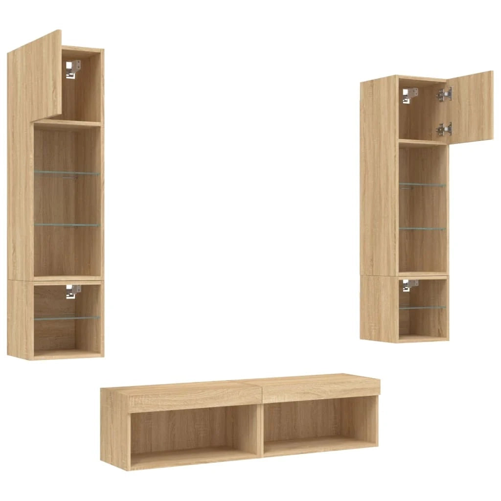 Mobile TV multimediale scaffale TV credenza mobile TV sala da pranzo soggiorno camera da letto con illuminazione a LED 6 pezzi legno ingegnerizzato rovere Sonoma marrone 02_0029458